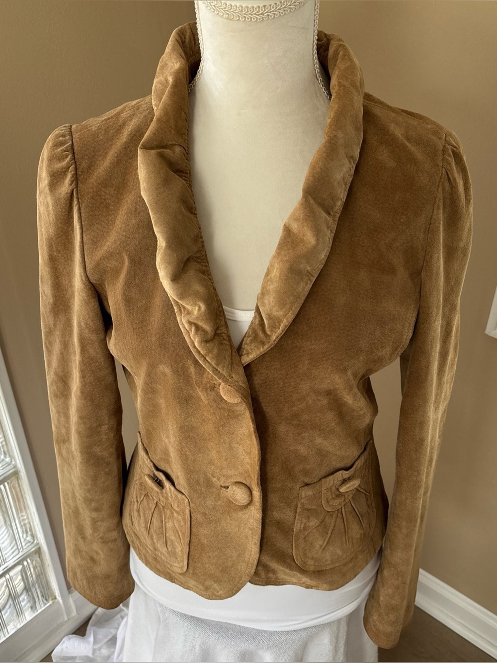 Black Rivet Tan Suede Shawl-Collar Blazer